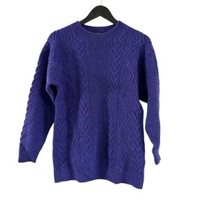 Vintage Minkha 100% Alpaca Hand Knit Cable Knit Sweater Medium Purple